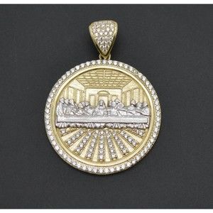 Real 10k Gold Last Supper Round Jesus Medallion Charm Pendant 30.5mm 7.2 gr